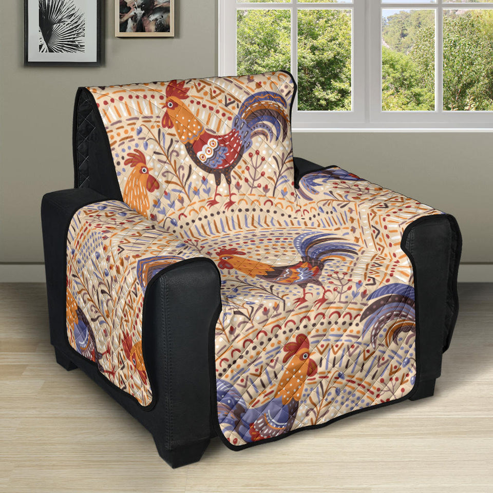 Cute rooster chicken cock floral ornament background Recliner Cover Protector