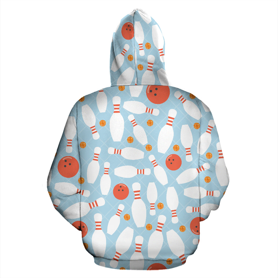 Bowling Ball Bowling Pins Blue Blackground Zip Up Hoodie