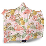 Pink Flamingo Birds Pineapples Hibiscus Flower Pattern Hooded Blanket