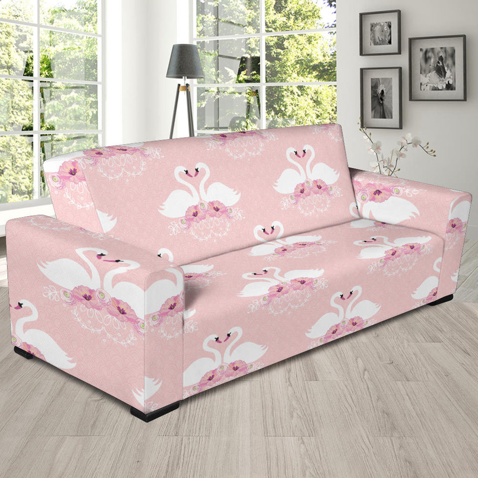 White Swan And Flower Love Pattern Sofa Slipcover
