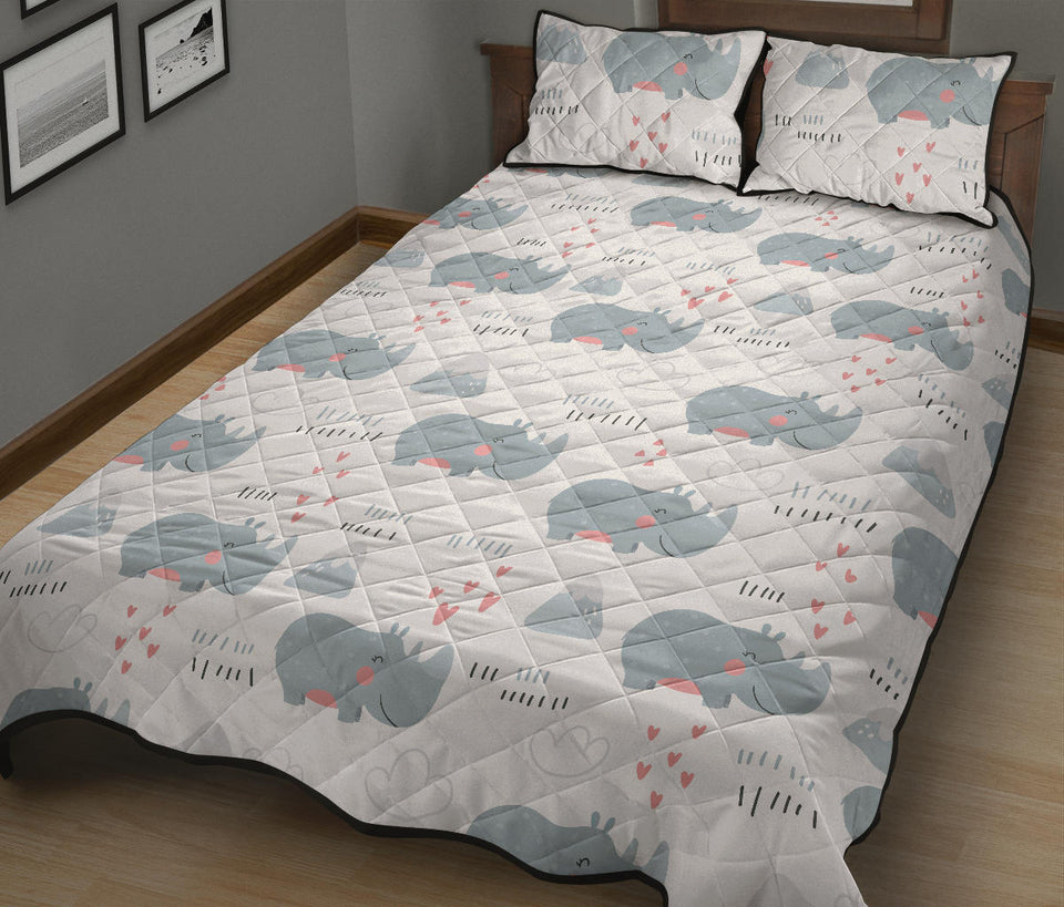cute rhino heart pattern Quilt Bed Set