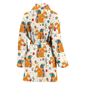 Squirrel Pattern Print Design 04 Women's Bathrobe