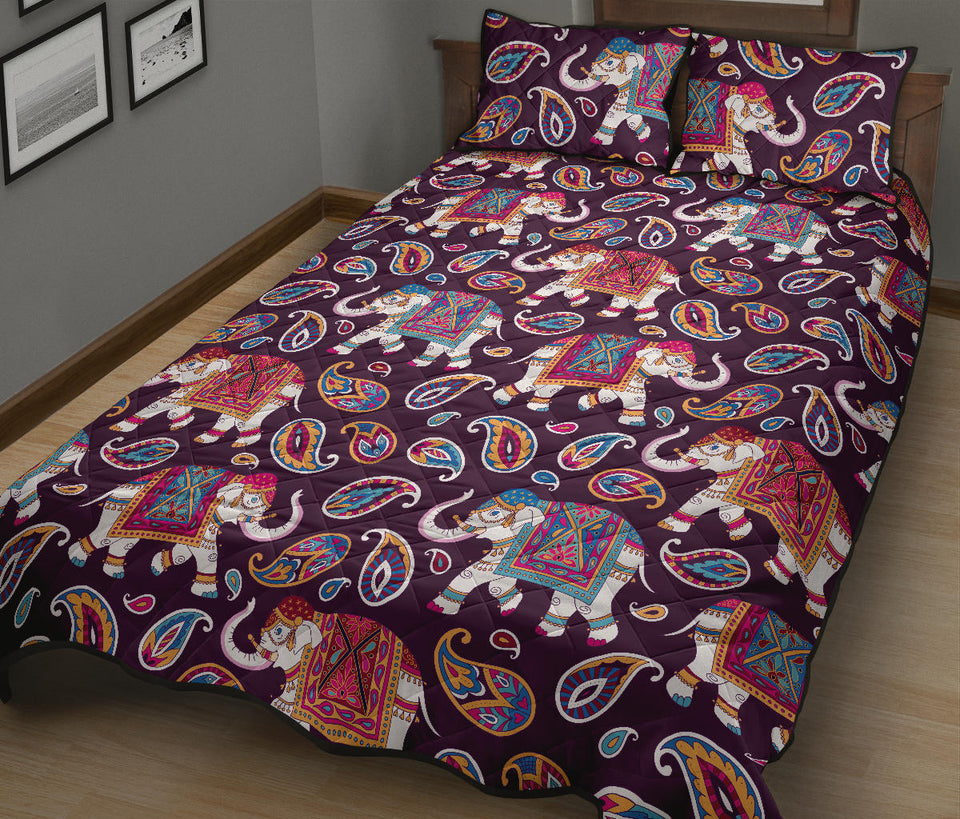 Elephant indian style ornament pattern Quilt Bed Set