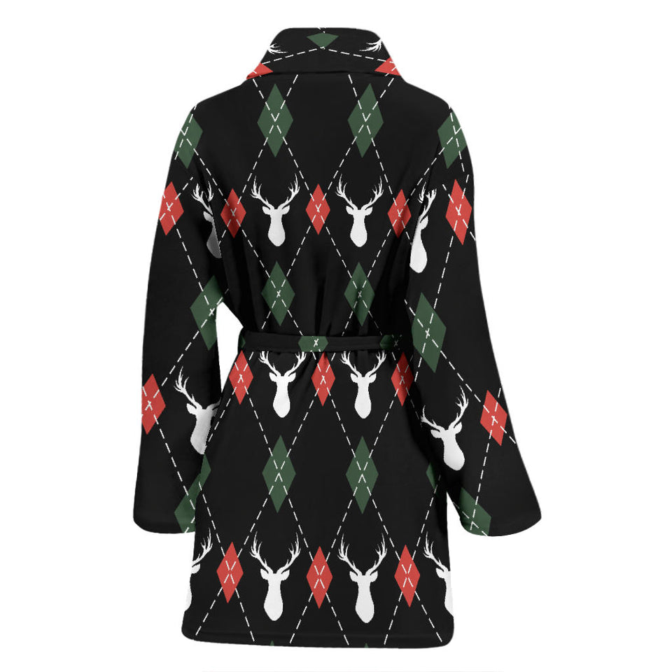 Deer Christmas New Year Pattern Argyle Women'S Bathrobe