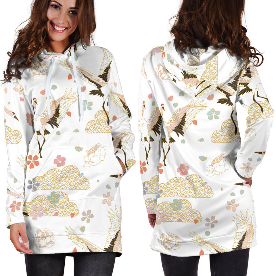 Beautiful Japanese Cranes Pattern Women'S Hoodie Dress