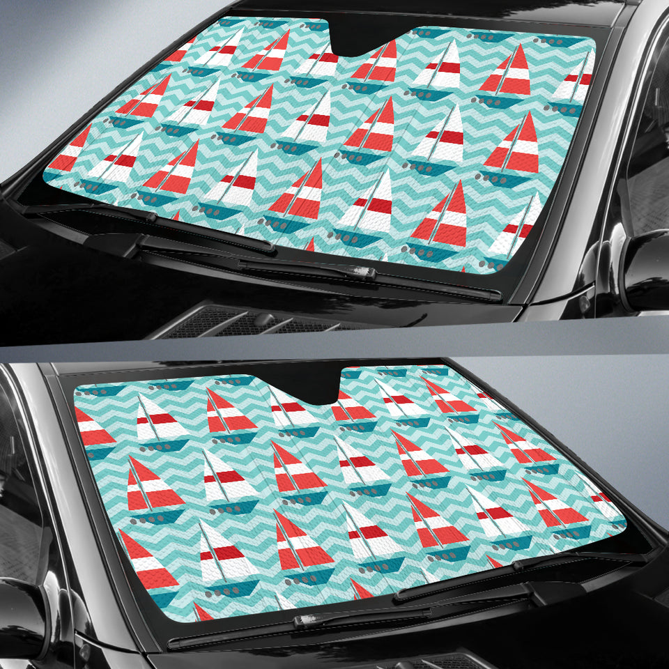 Red White Sailboat Wave Background Car Sun Shade