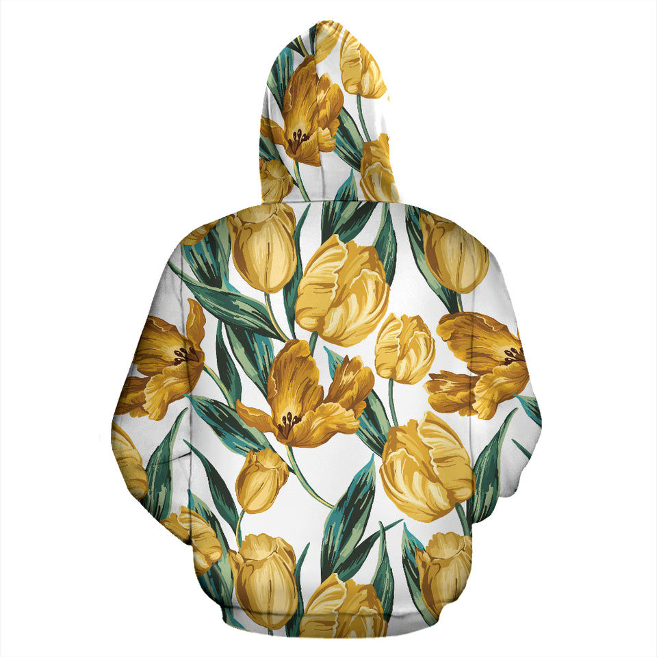Yellow Tulips Pattern Zip Up Hoodie