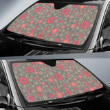 Red Gold Sakura Cherry Blossom Gray Background Car Sun Shade