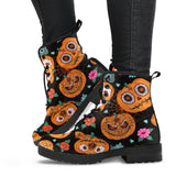 Pumpkin Flowers Spiderweb Halloween Theme Leather Boots