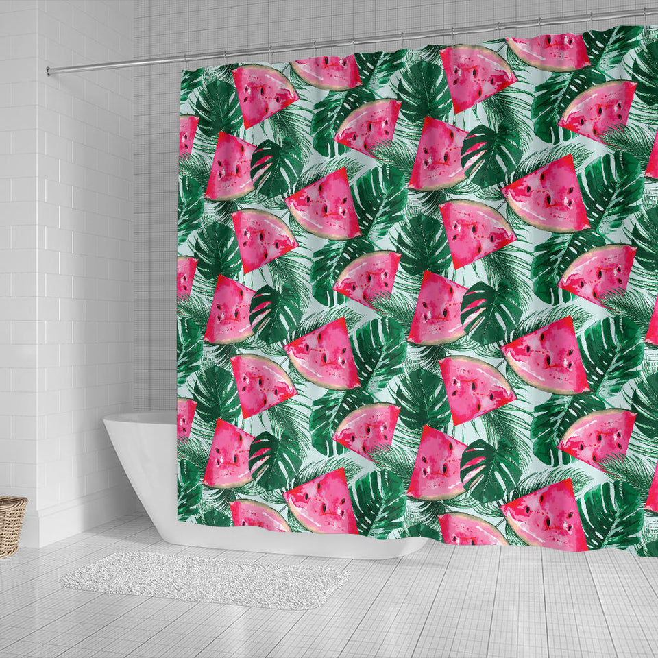 Watermelons Tropical Palm Leaves Pattern Shower Curtain Fulfilled In US