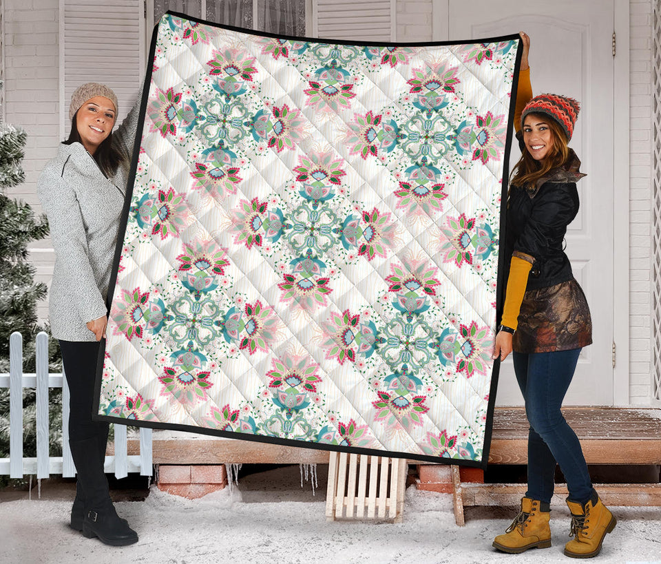 Square Floral Indian Flower Pattern Premium Quilt