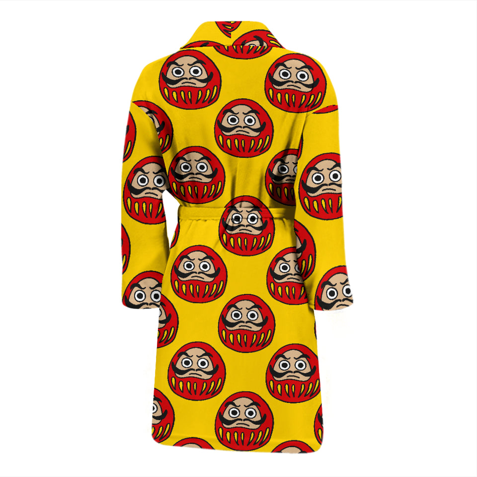 Daruma Japanese Wooden Doll Yellow Background Men'S Bathrobe