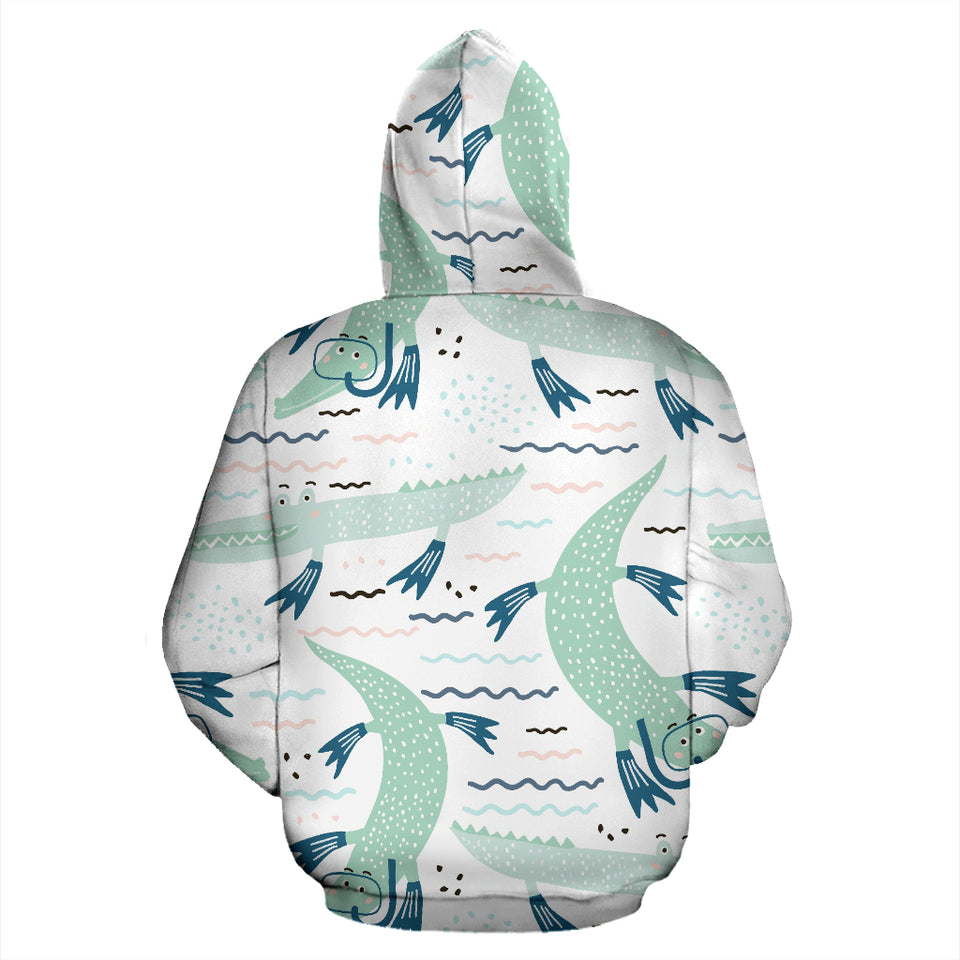 Crocodile Diver Pattern Zip Up Hoodie