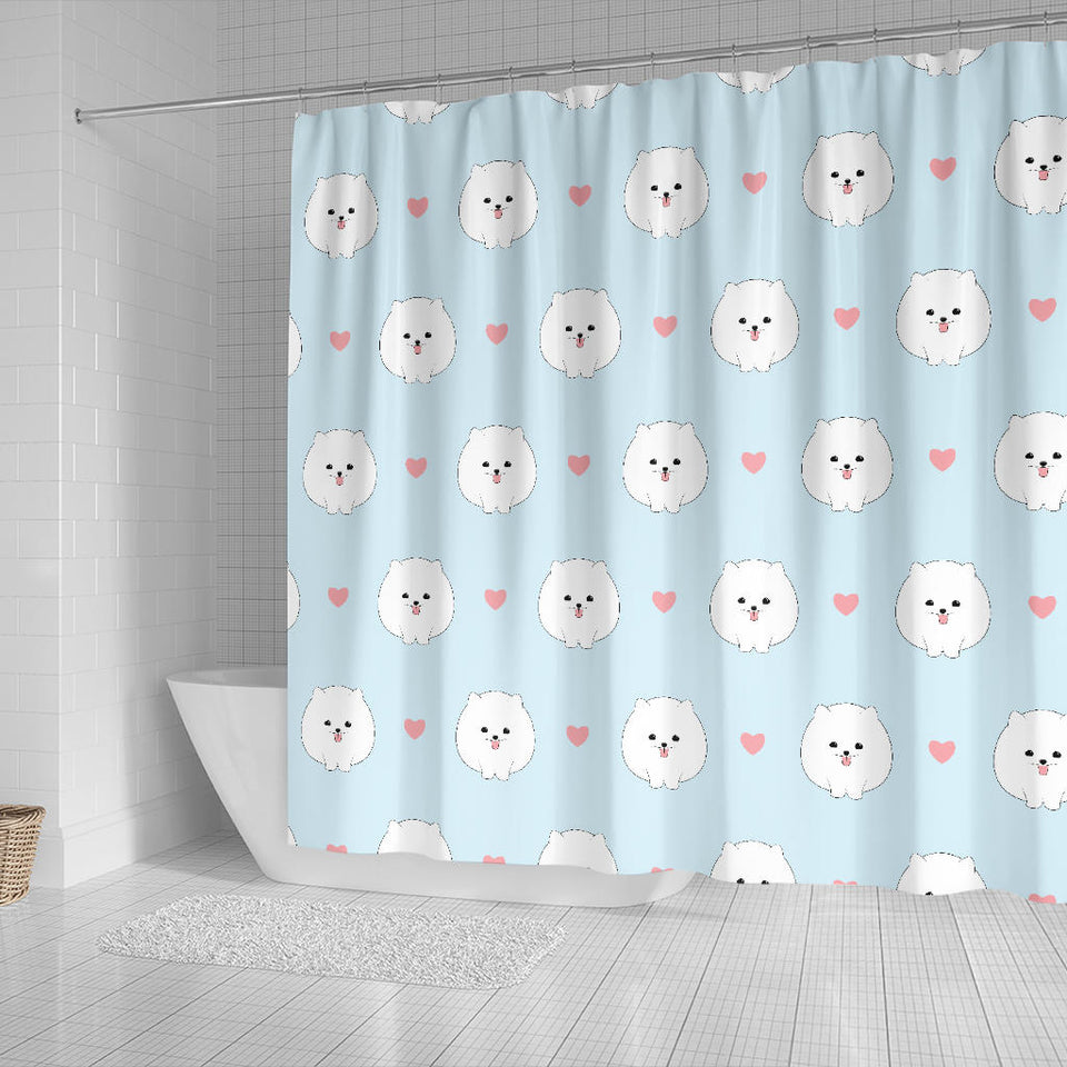 White Cute Pomeranian Pattern Shower Curtain Fulfilled In US
