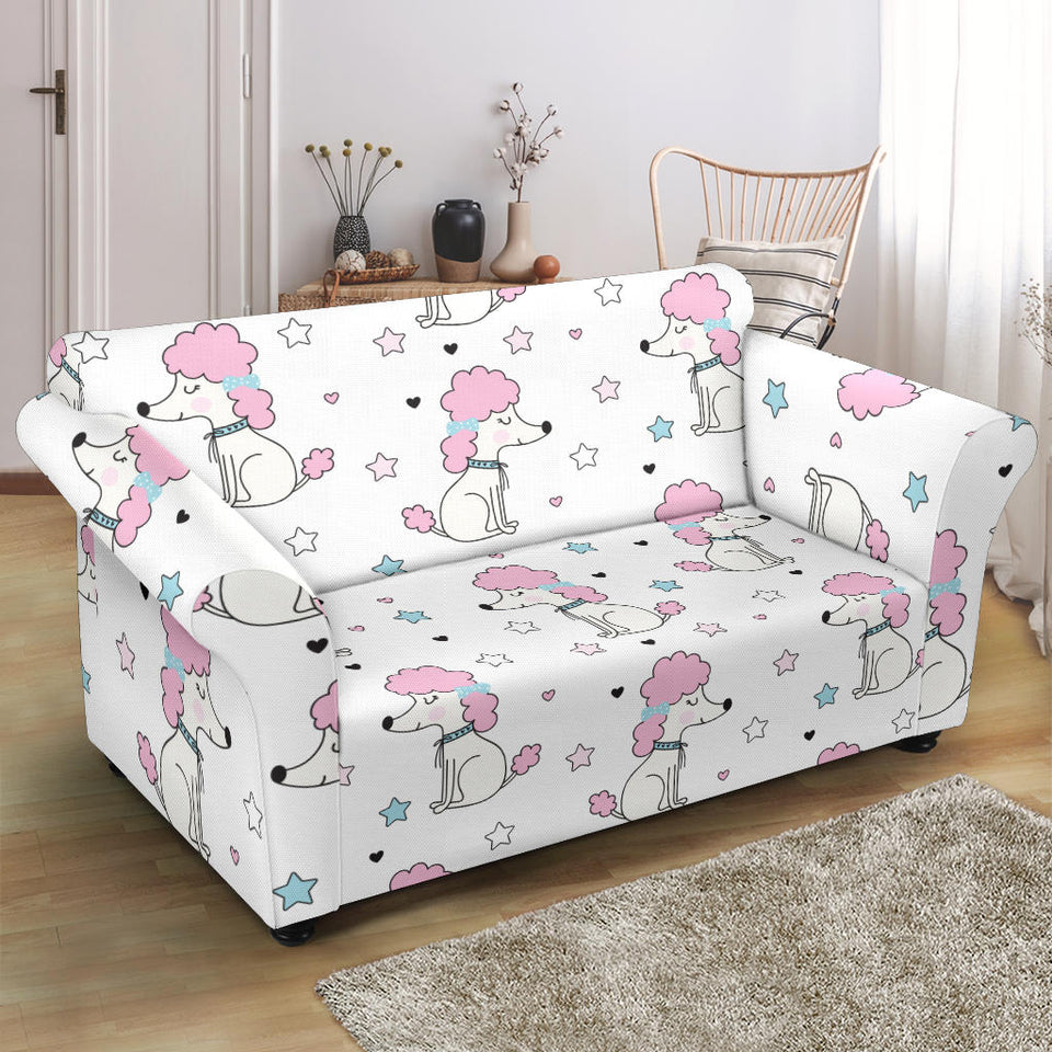 Cute Poodle Dog Star Pattern Loveseat Couch Slipcover