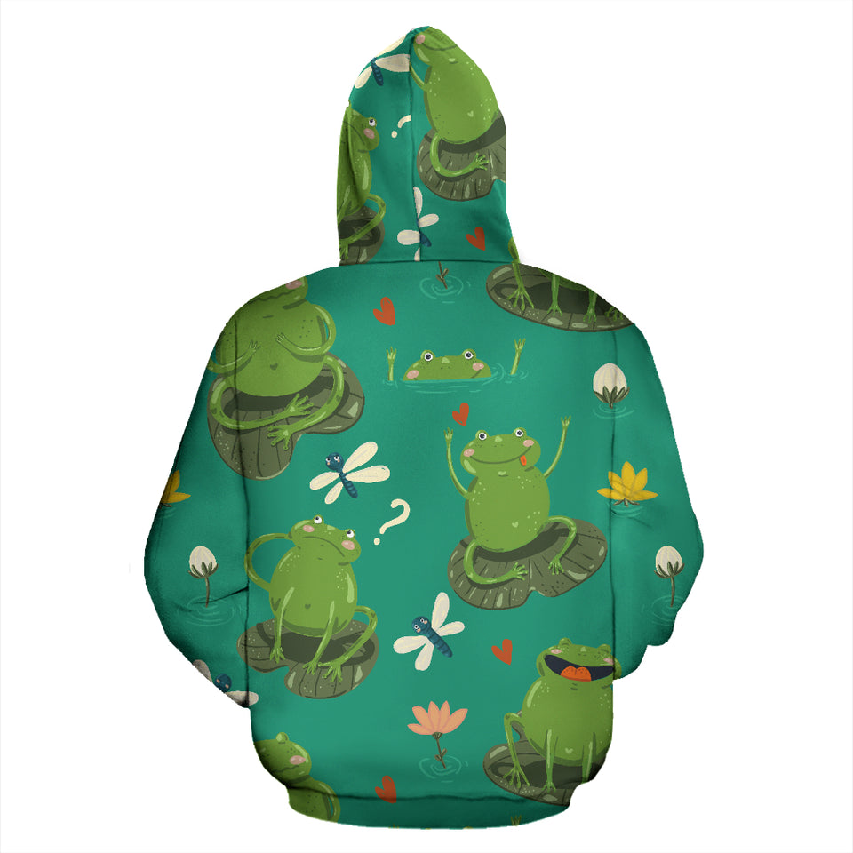 Cute Frog Dragonfly Design Pattern Zip Up Hoodie