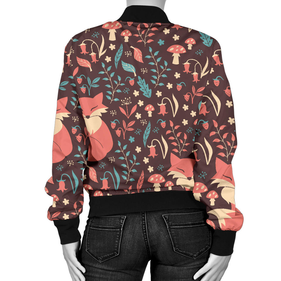 Fox Leaves Mushroom Pattern Women'S Bomber Jacket