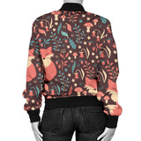 Fox Leaves Mushroom Pattern Women'S Bomber Jacket