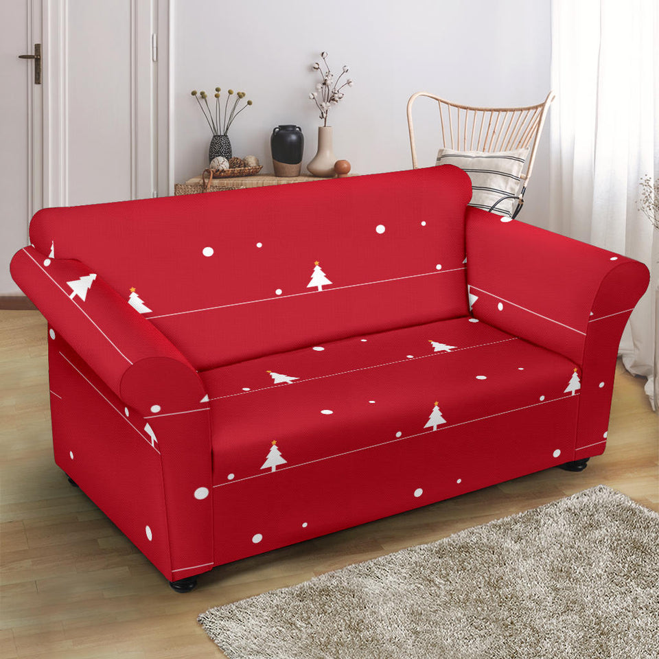 Christmas Tree Star Snow Red Background Loveseat Couch Slipcover