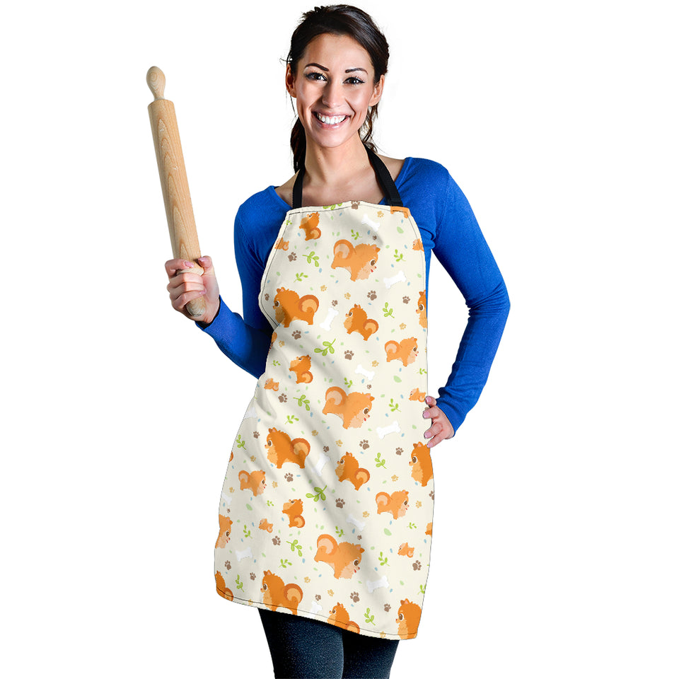 Cute Brown Pomeranian Paw Leave Bone Pattern Adjustable Apron