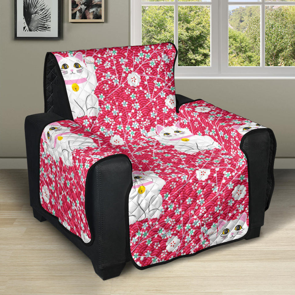 Maneki Neko Lucky Cat sakura pink background Recliner Cover Protector
