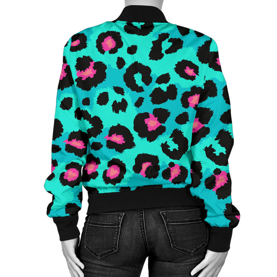 Green Leopard Skin Print Pattern Women'S Bomber Jacket
