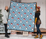 Cute Penguin Christmas Snow Pattern Premium Quilt