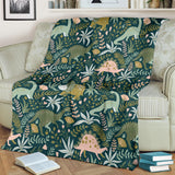 Dinosaurs Tropical Leaves Flower Pattern Premium Blanket