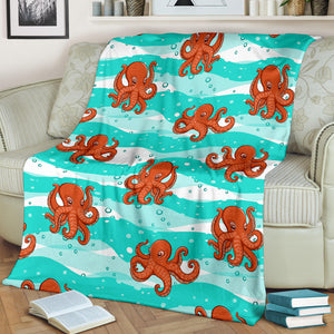 Octopuses Sea Wave Background Premium Blanket