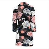 White Swan Blooming Flower Pattern Men'S Bathrobe