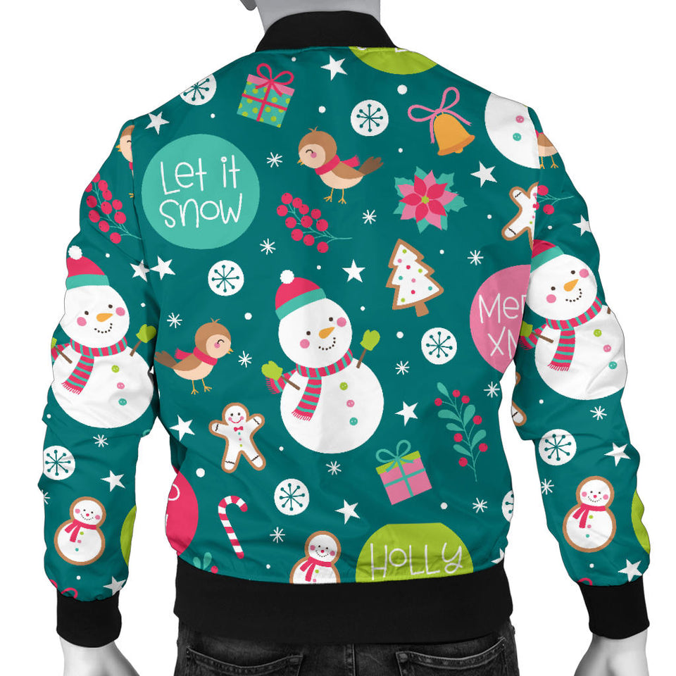 Snowman Bird Decorative Elements Christmas Pattern Men'S Bomber Jacket