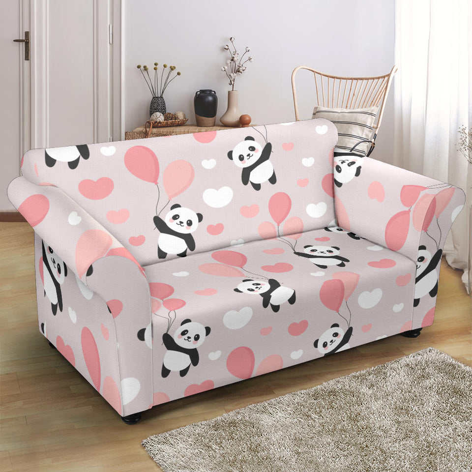 Cute Panda Ballon Heart Pattern Loveseat Couch Slipcover