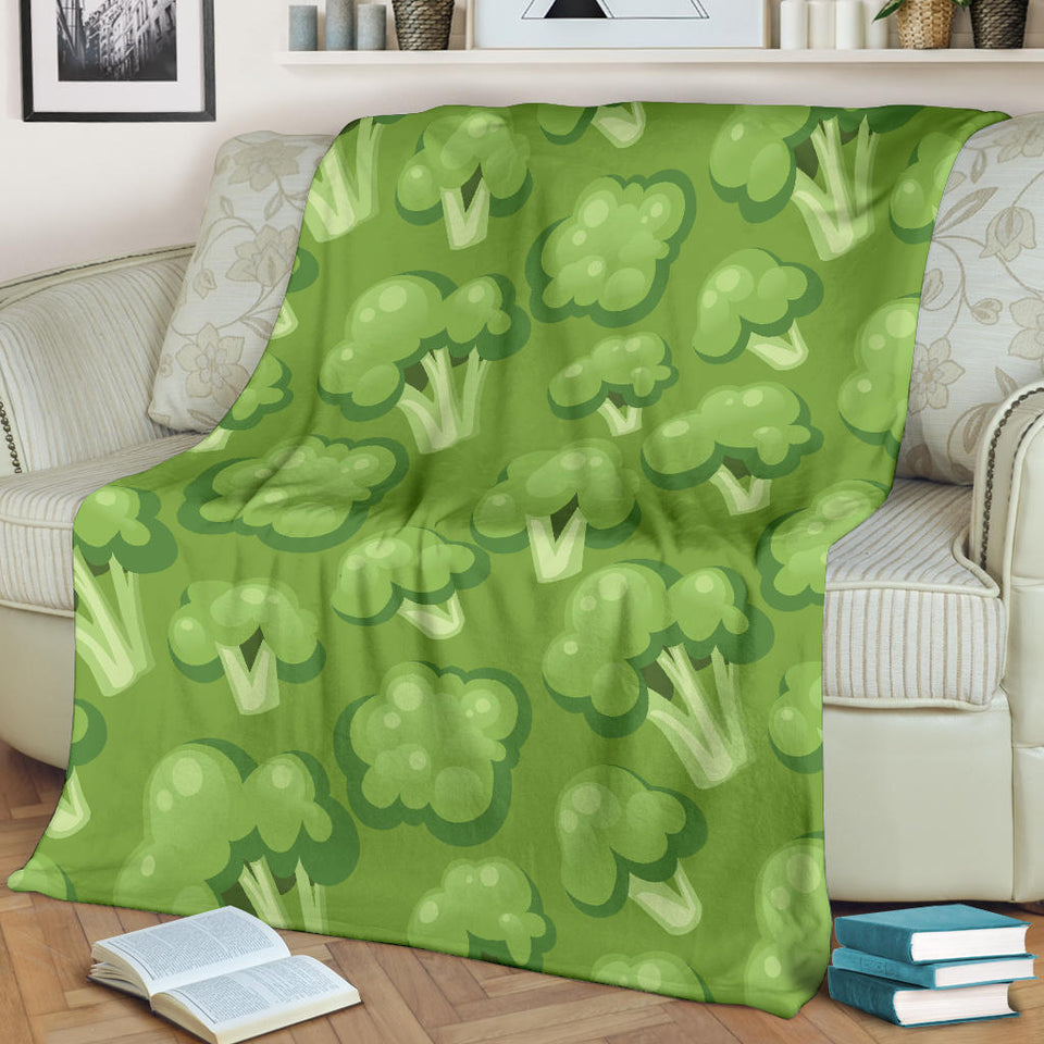 Broccoli Pattern Green Background Premium Blanket