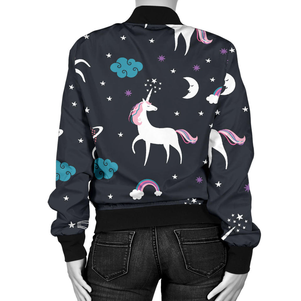 Unicorn Rainbows Moon Clound Star Pattern Women'S Bomber Jacket