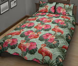 Beautiful flamingo tropical palm leaves hibiscus pateern background Quilt Bed Set
