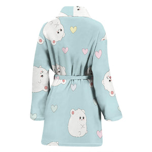 White Cute Hamsters Heart Pattern Women'S Bathrobe