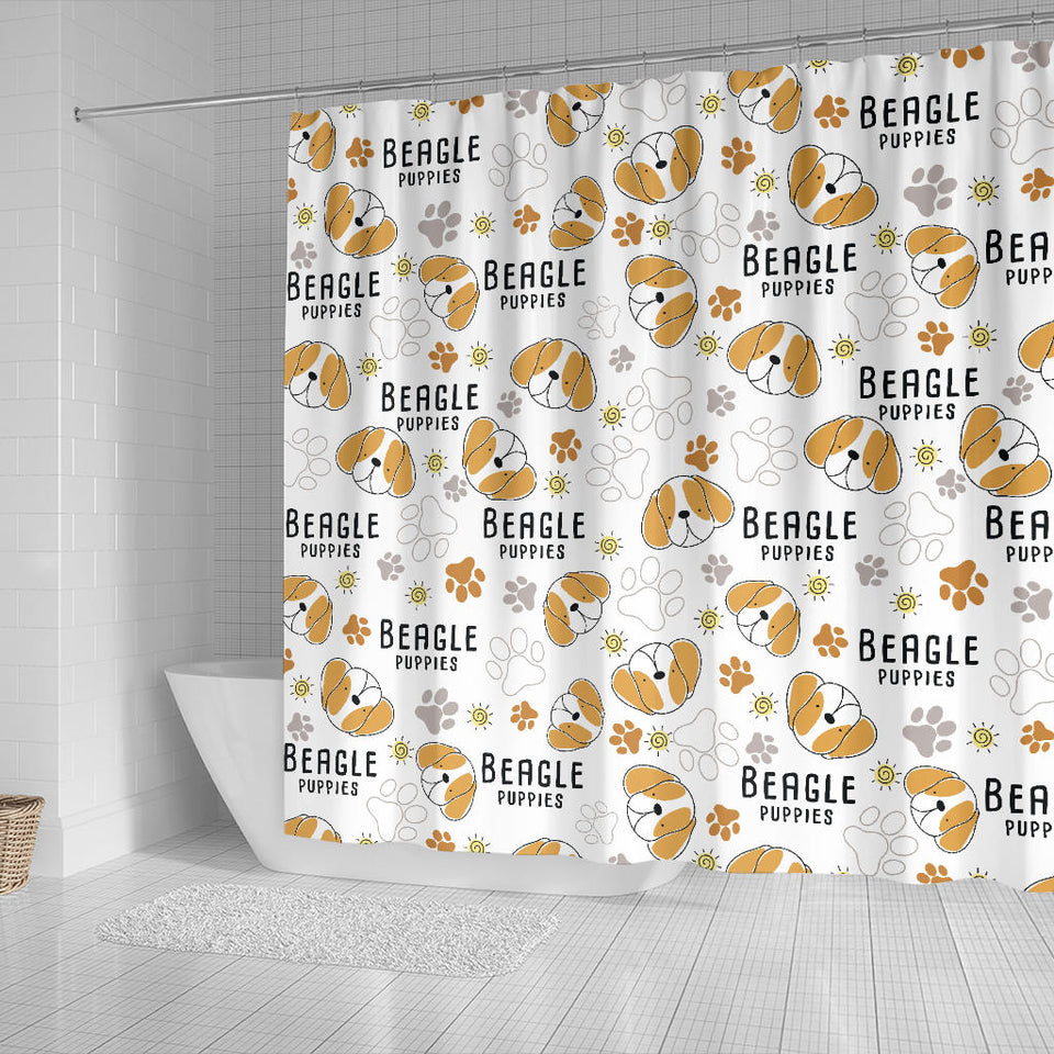 Cute Beagle Dog Pattern Background Shower Curtain Fulfilled In US