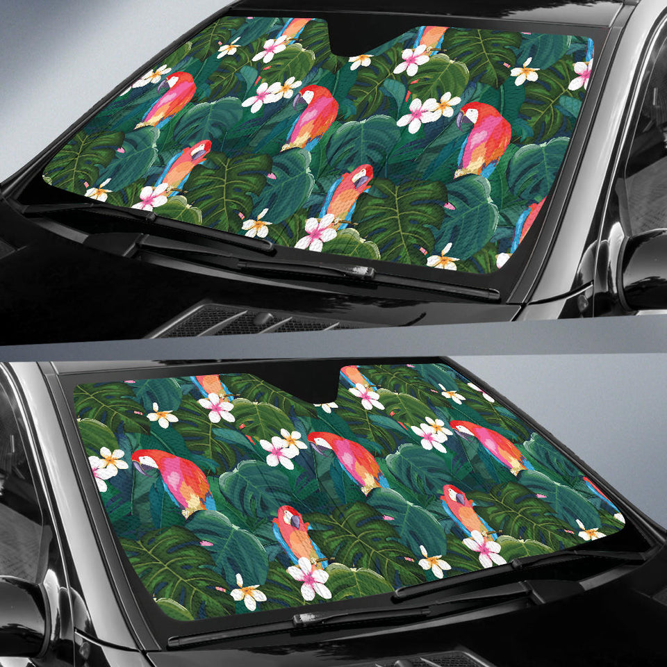 Parrot Palm Tree Leaves Flower Hibiscus Pattern Car Sun Shade