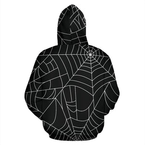 Spider Web Pattern Black Background White Cobweb Zip Up Hoodie