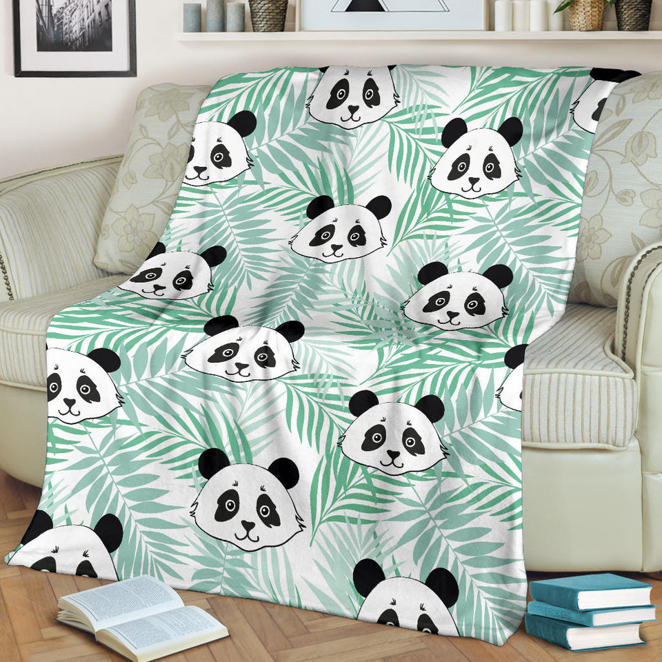 Panda Pattern Tropical Leaves Background Premium Blanket