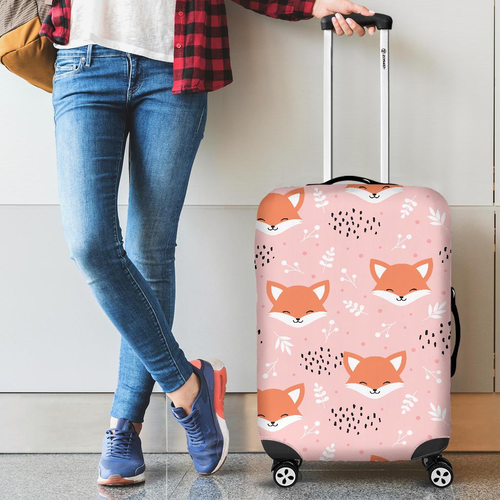 Cute Fox Pattern Pink Background Cabin Suitcases Luggages