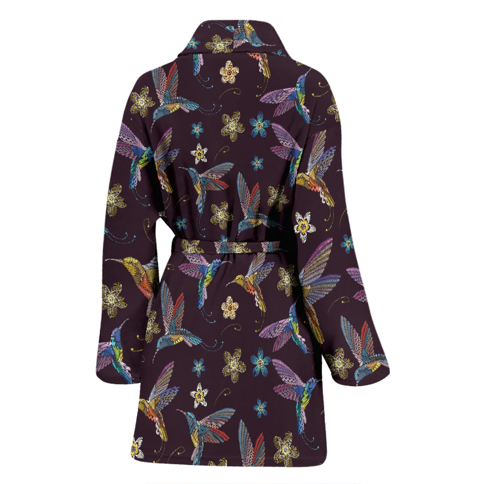 Hummingbird Pattern Print Design 04 Women's Bathrobe