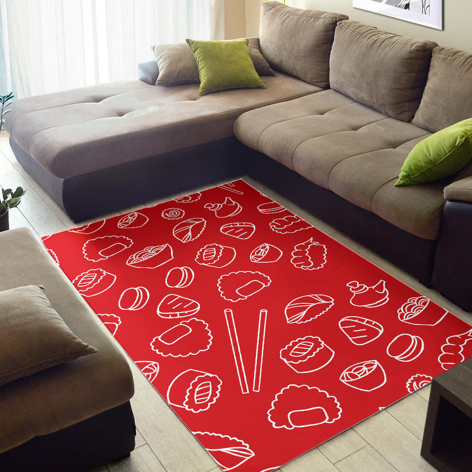 Sushi Pattern Red Background Area Rug