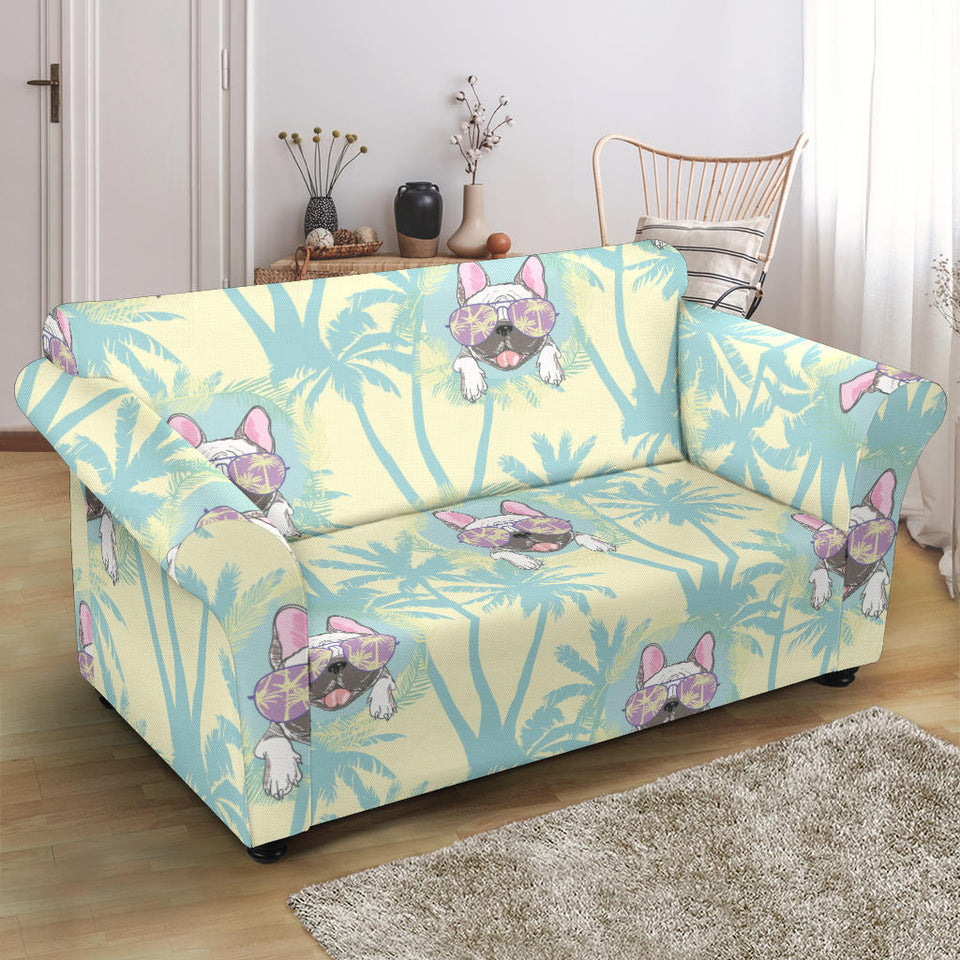 French Bulldog Hawaii Blackground Loveseat Couch Slipcover