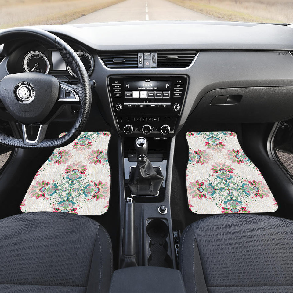 Square Floral Indian Flower Pattern Front And Back Car Mats