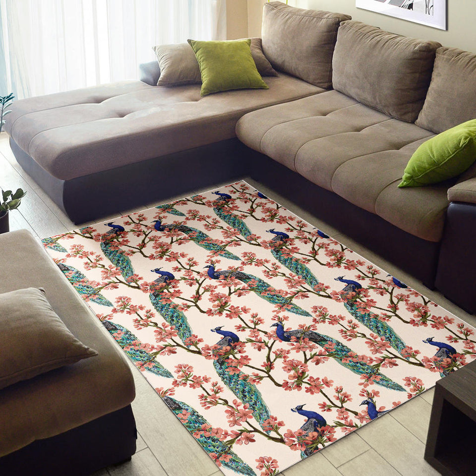 Peacock Tropical Flower Pattern Area Rug