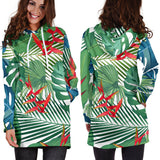 Heliconia Palm And Monstera  Leaves Pattern Women'S Hoodie Dress