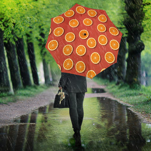 Oranges Pattern Red Background Umbrella