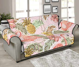 Pink flamingo birds pineapples hibiscus flower pattern Sofa Cover Protector