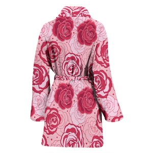 Rose Pattern Print Design 02 Women's Bathrobe